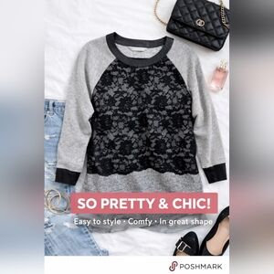 Bianca Nygard Gray and Black Lace Sweater